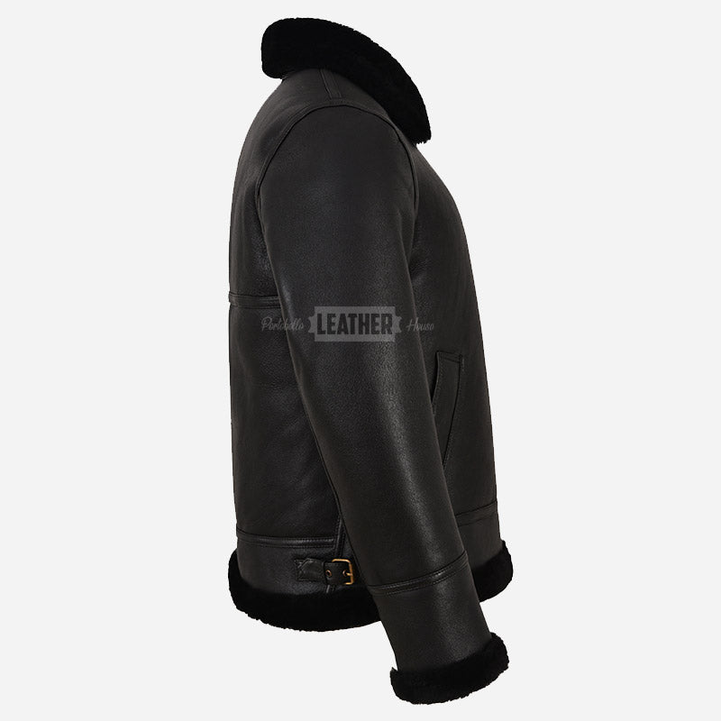 CHEDWICK Men's Sheepskin Aviator Jacket Black