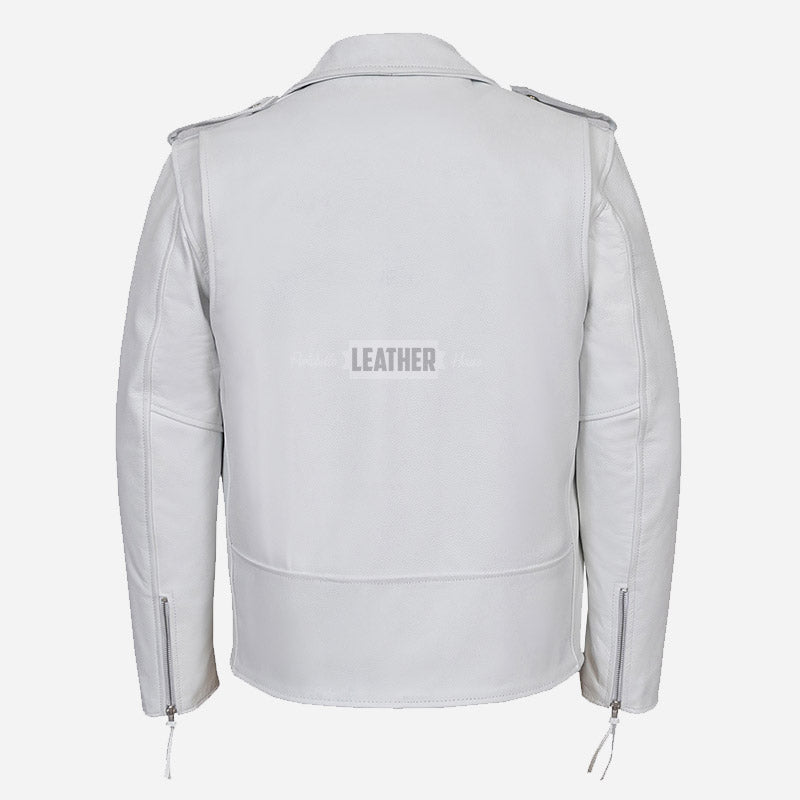 GRUZE Men’s White Leather Biker Jacket