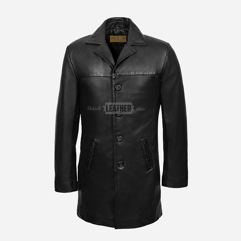 RANIER Men's 3/4 Length Leather Overcoat