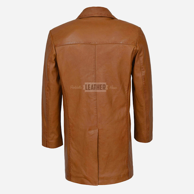 RANIER Men's 3/4 Length Leather Overcoat