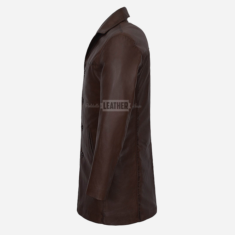 RANIER Men's 3/4 Length Leather Overcoat