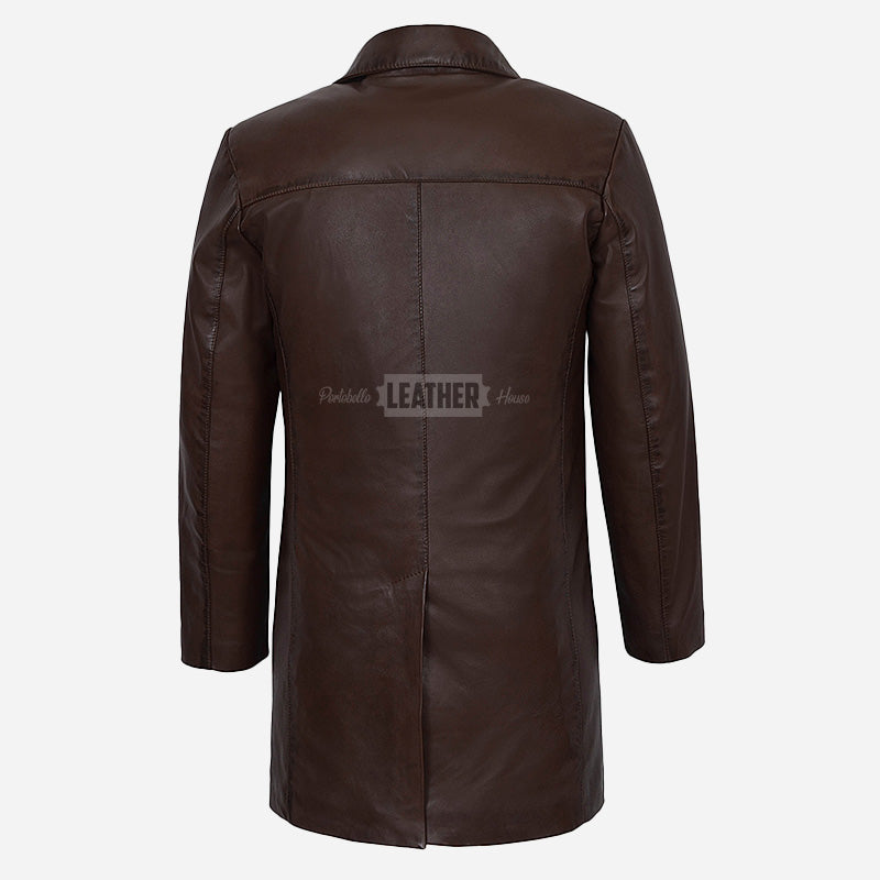 RANIER Men's 3/4 Length Leather Overcoat