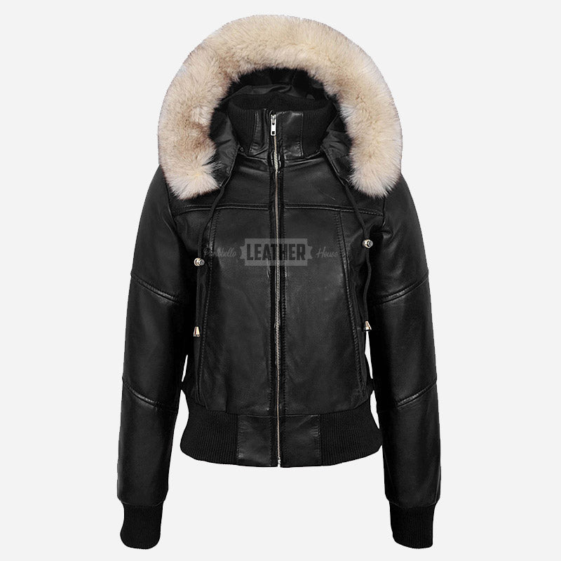 WELLSTONE Women's Hooded Leather Jacket