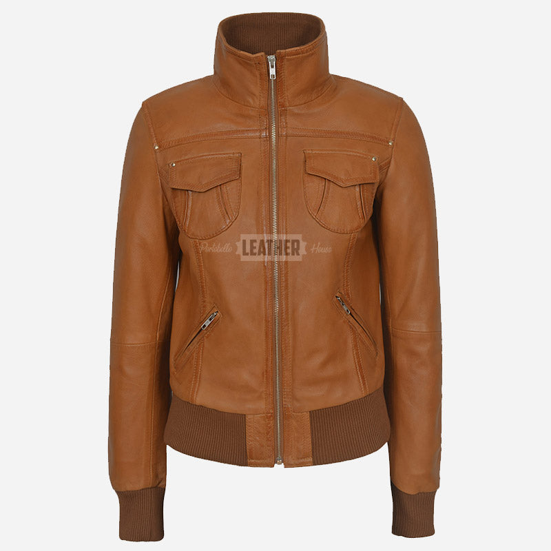 AIVIE Women's Leather Bomber Jacket