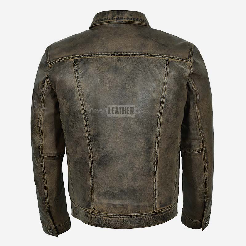 JAXLEY Men's Leather Trucker Denim Jacket