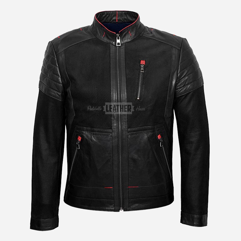 IRONHIDE Black Leather and Fabric Jacket