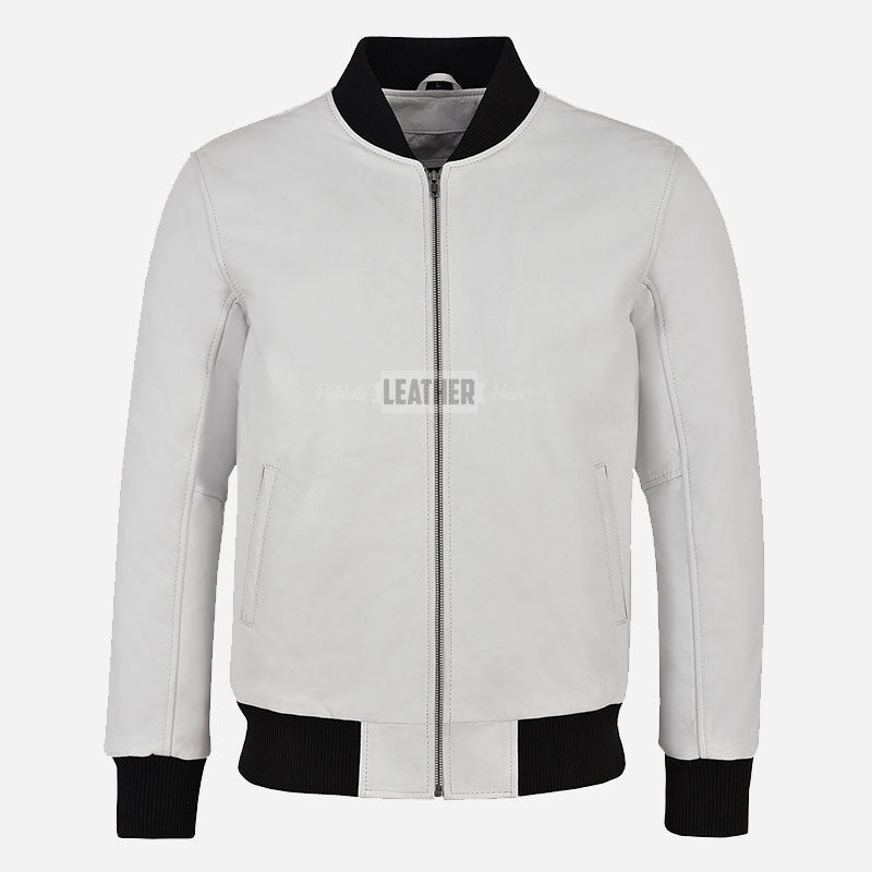 WILTON MA-1 Men's White Leather Bomber Jacket