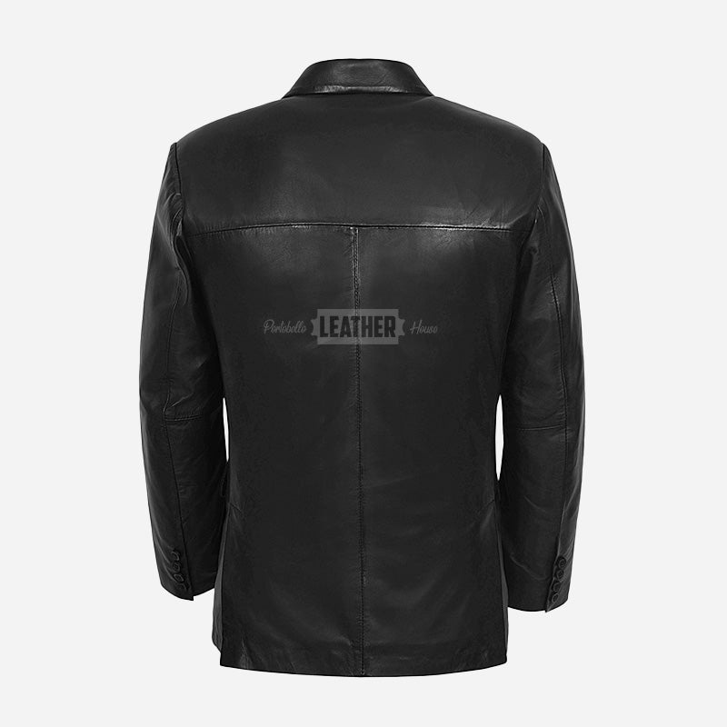 AUREX Men's Black Leather Blazer Jacket