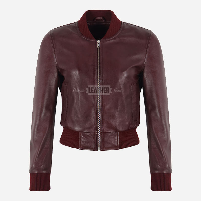 ZARELLE Women's Cropped Leather Bomber Jacket