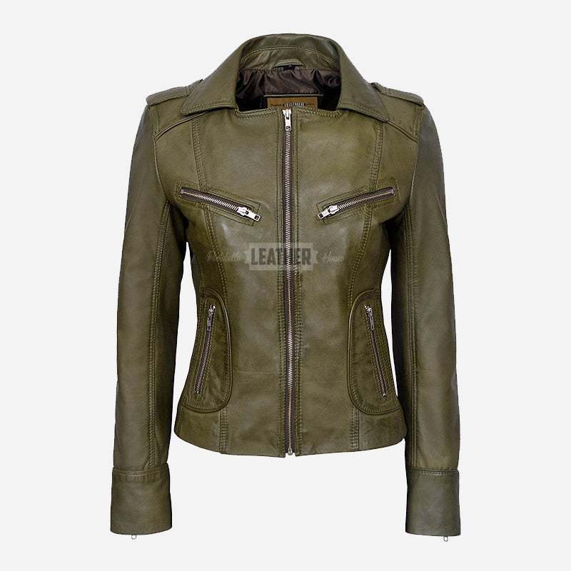 OXVA Centre Zip Leather Biker Jacket