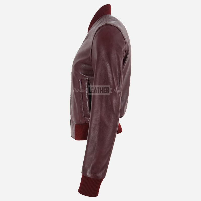 ZARELLE Women's Cropped Leather Bomber Jacket