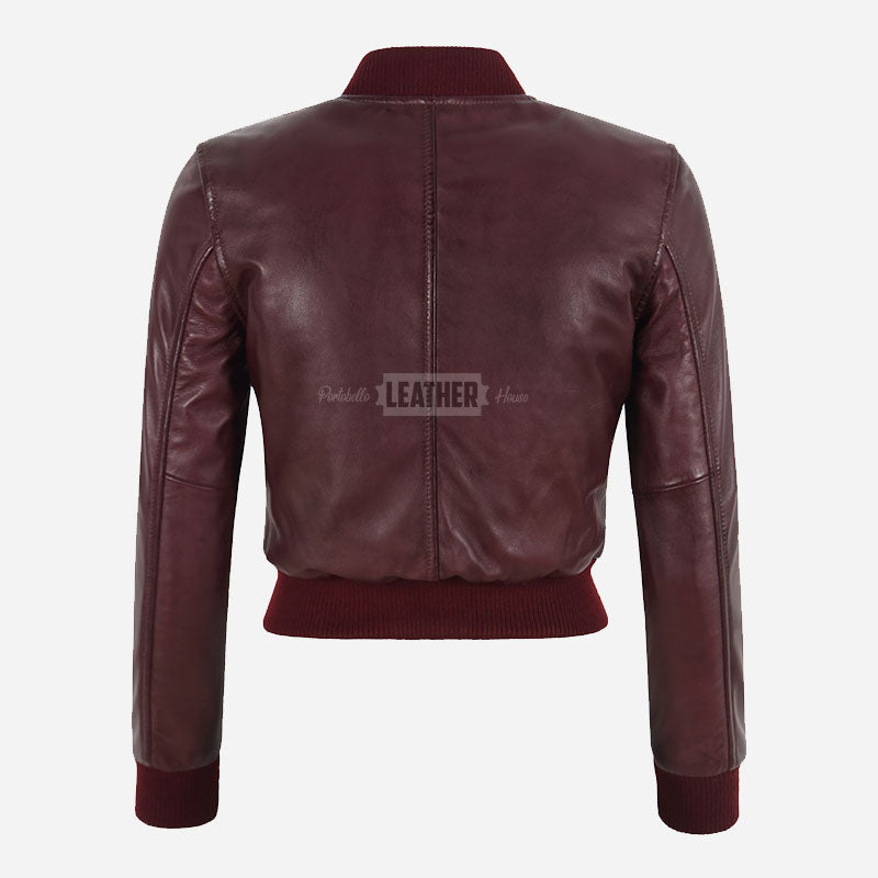 ZARELLE Women's Cropped Leather Bomber Jacket