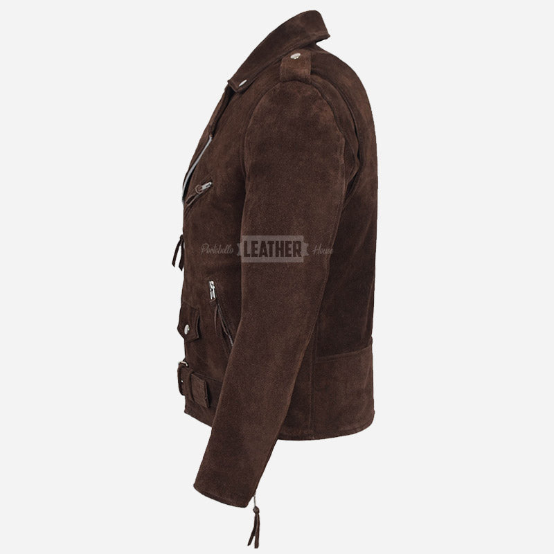DAVIES Men’s Brown Suede Biker Jacket