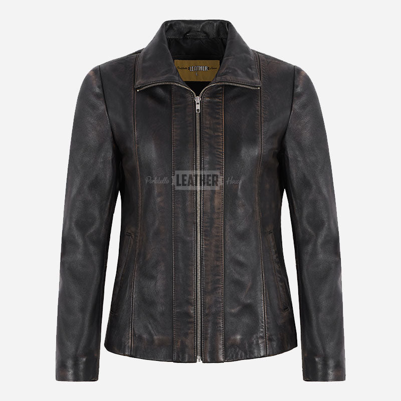 DALRAY Women's Collared Leather Jacket