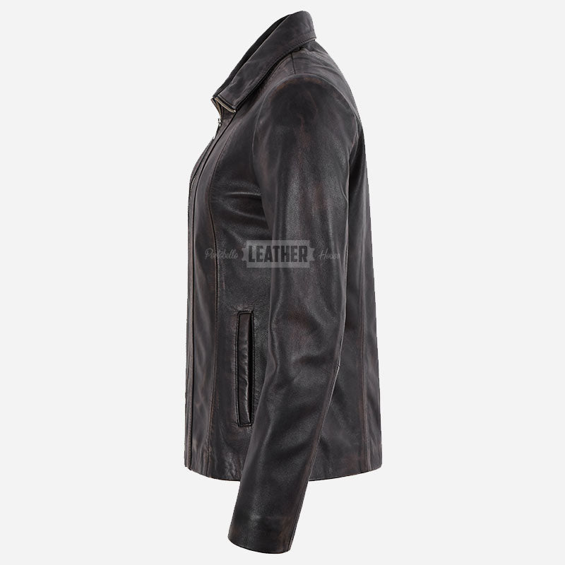 DALRAY Women's Collared Leather Jacket