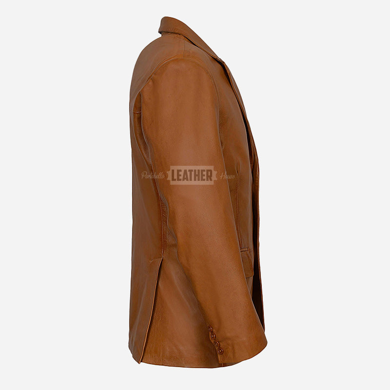 AUREX Men's Tan Leather Blazer Jacket