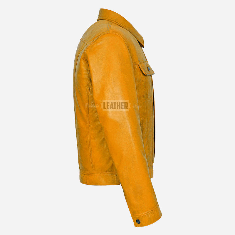 JAXLEY Leather Trucker Denim Jacket for Men