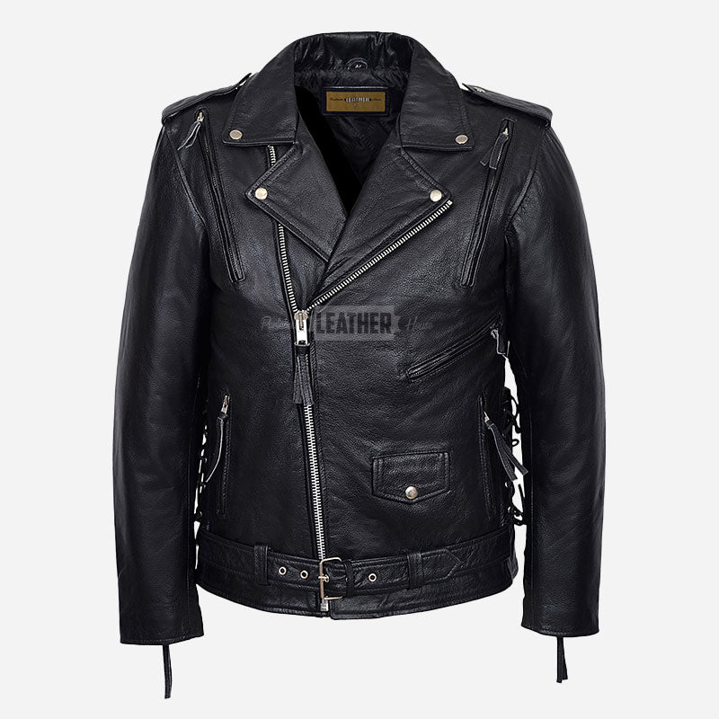 EAGLE EMBOSSED Leather Biker Jacket