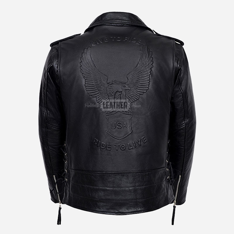 EAGLE EMBOSSED Leather Biker Jacket
