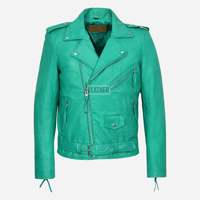 BRUZE Men’s Classic Leather Biker Jacket