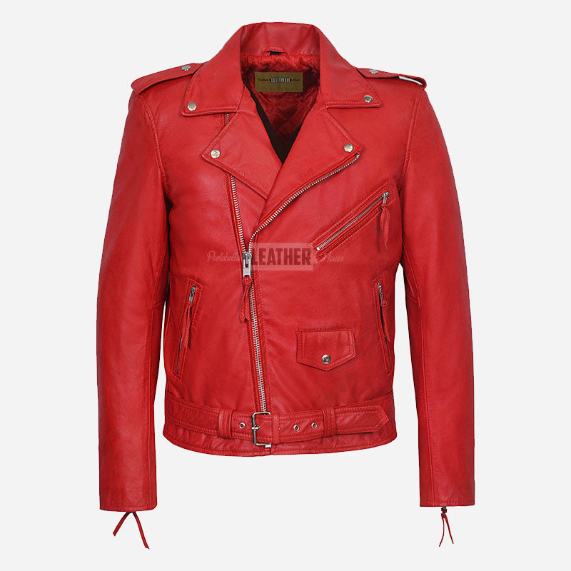 BRUZE Men’s Red Classic Leather Jacket