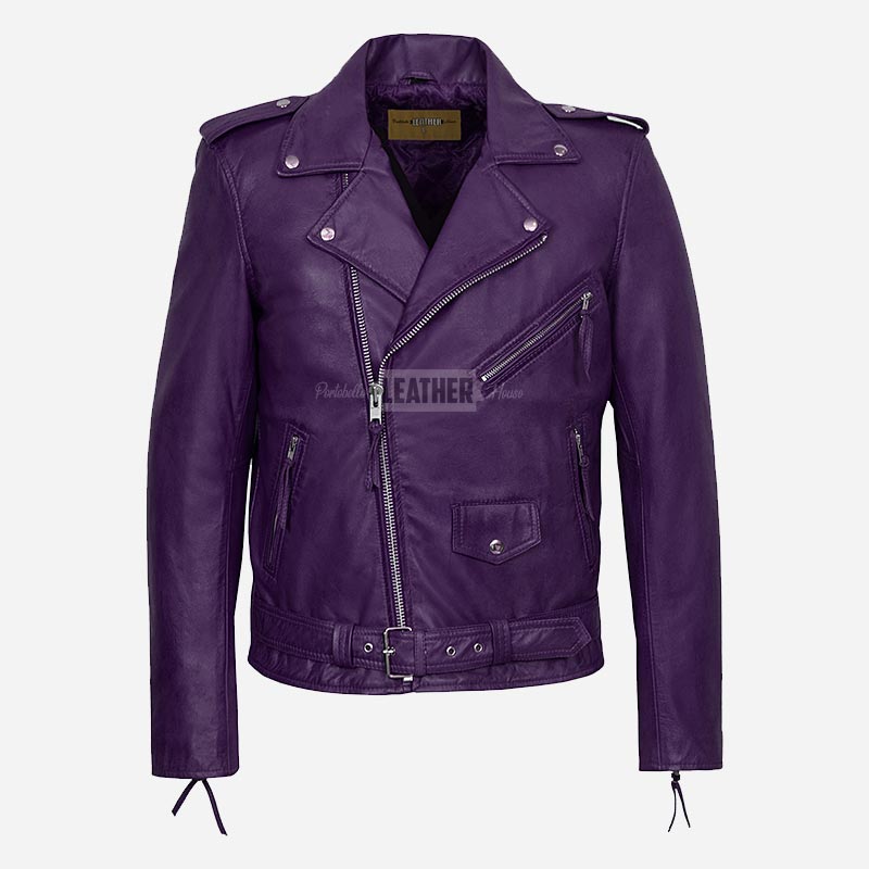 BRUZE Men’s Classic Leather Biker Jacket