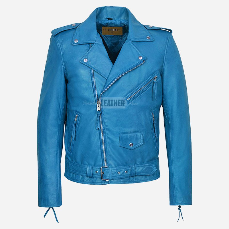 BRUZE Men’s Classic Leather Biker Jacket