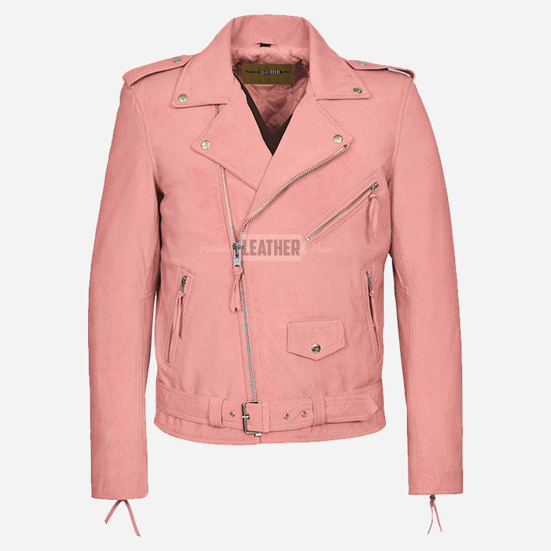 BRUZE Men’s Classic Leather Biker Jacket