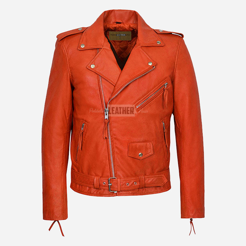 BRUZE Men’s Classic Leather Biker Jacket
