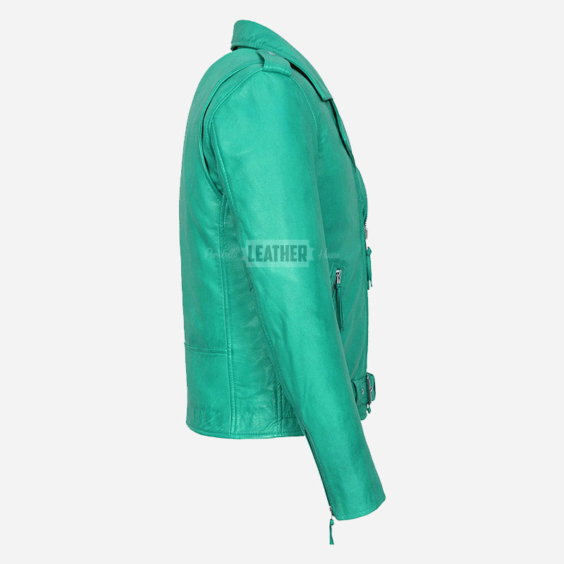 BRUZE Men’s Classic Leather Biker Jacket