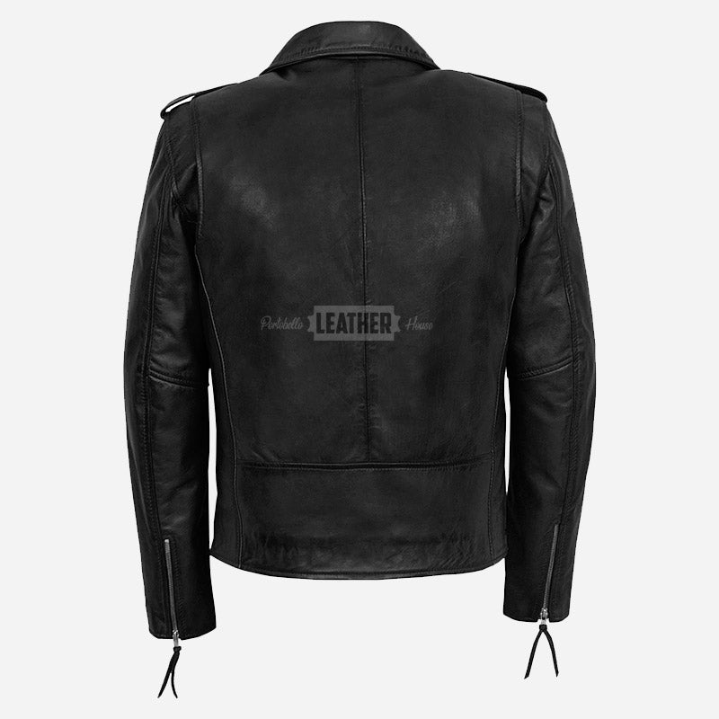 BRUZE Men’s Classic Leather Biker Jacket Black