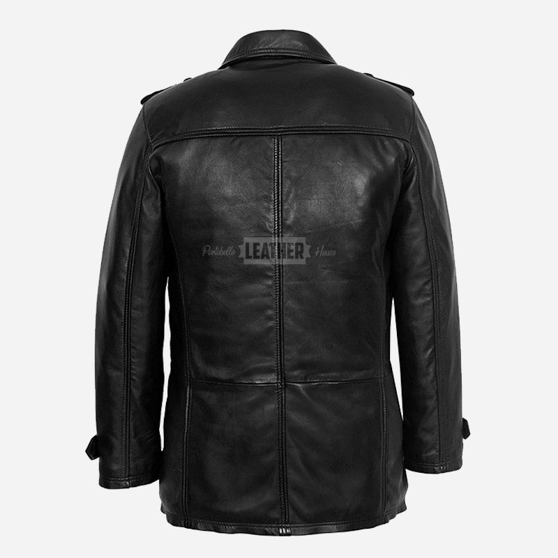 FINDURE Men's Black Leather Peacoat