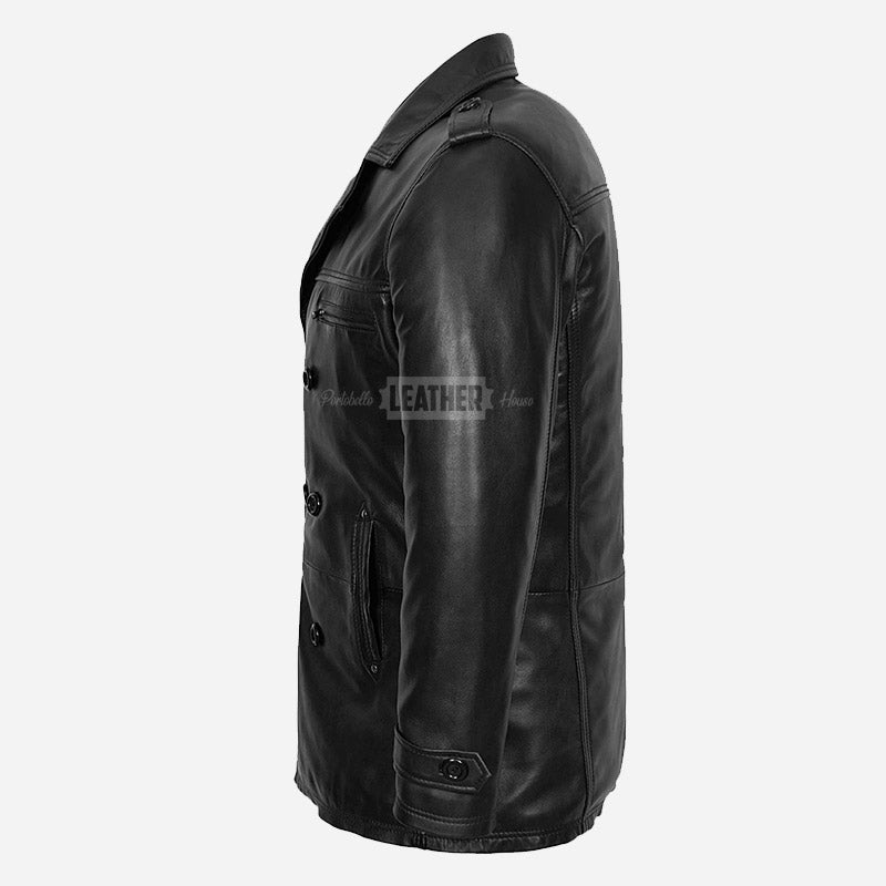 FINDURE Men's Black Leather Peacoat