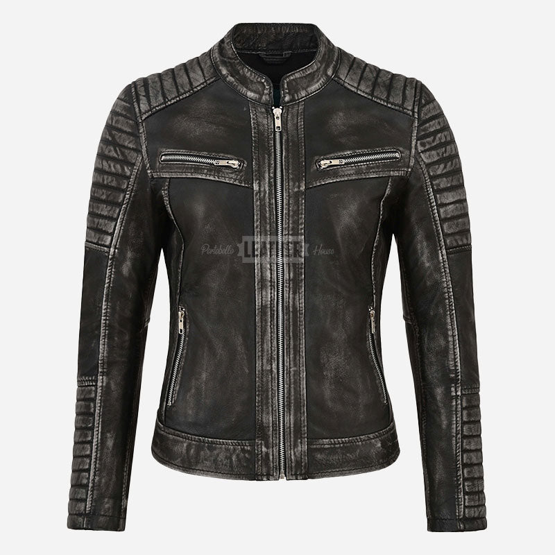 VARIE Vintage Leather Biker Jacket