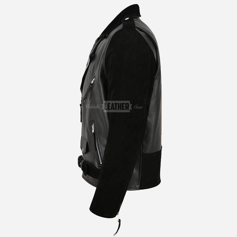 KRUZE Leather & Suede Biker Jacket Black