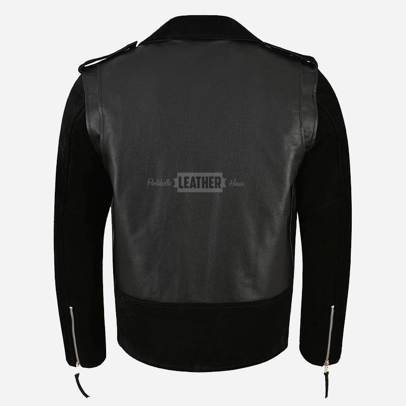 KRUZE Leather & Suede Biker Jacket Black