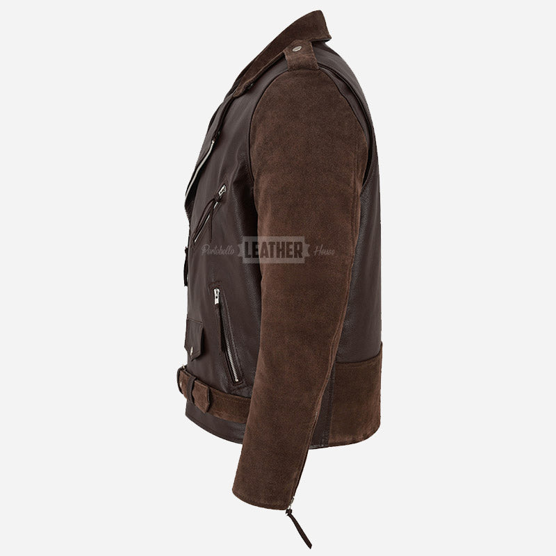 KRUZE Leather & Suede Biker Jacket Brown