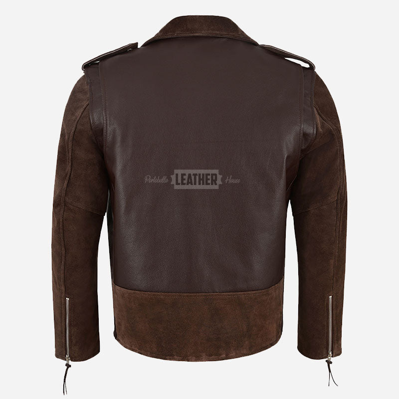 KRUZE Leather & Suede Biker Jacket Brown