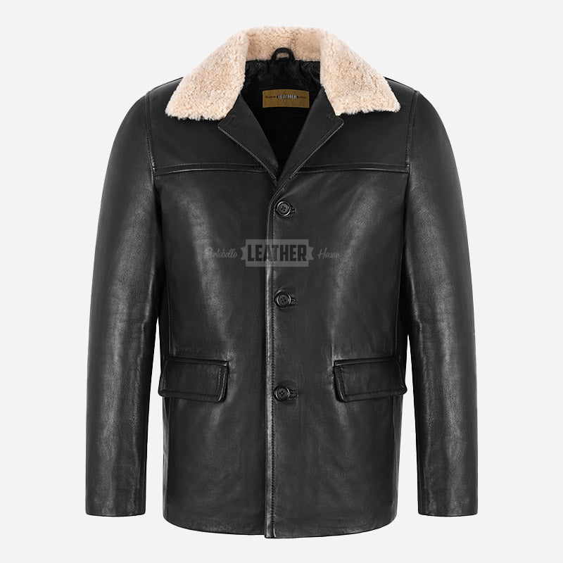 MAJORIS Removable Fur Collar Leather Coat