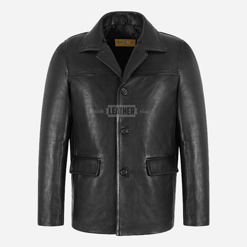 MAJORIS Removable Fur Collar Leather Coat