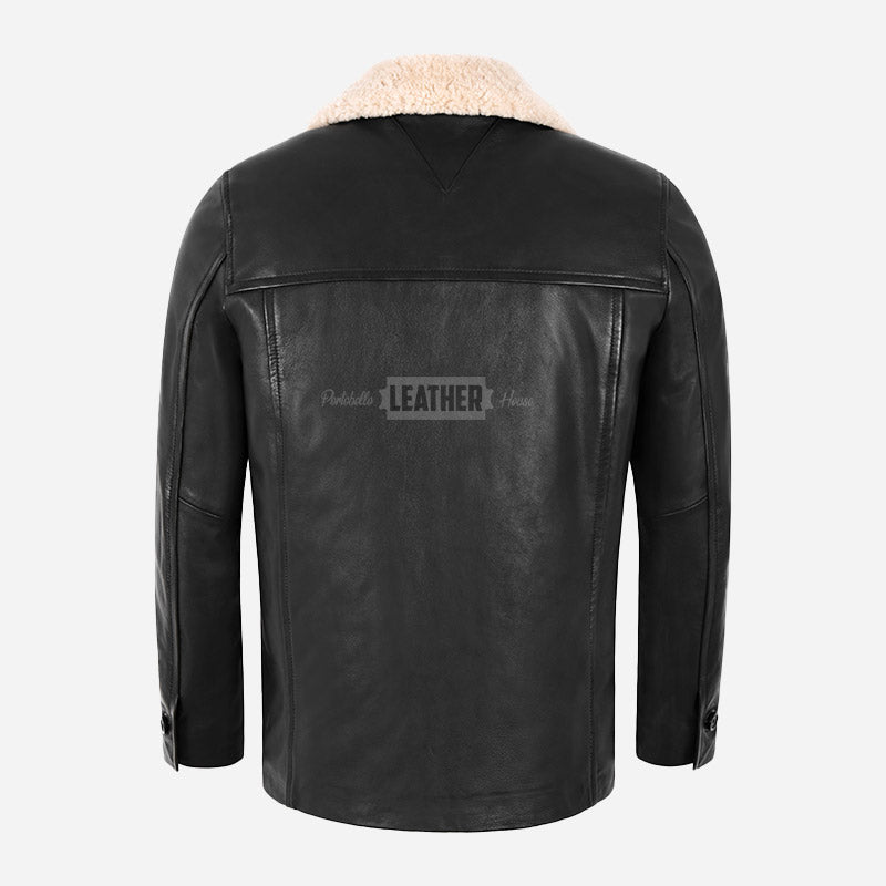 MAJORIS Removable Fur Collar Leather Coat