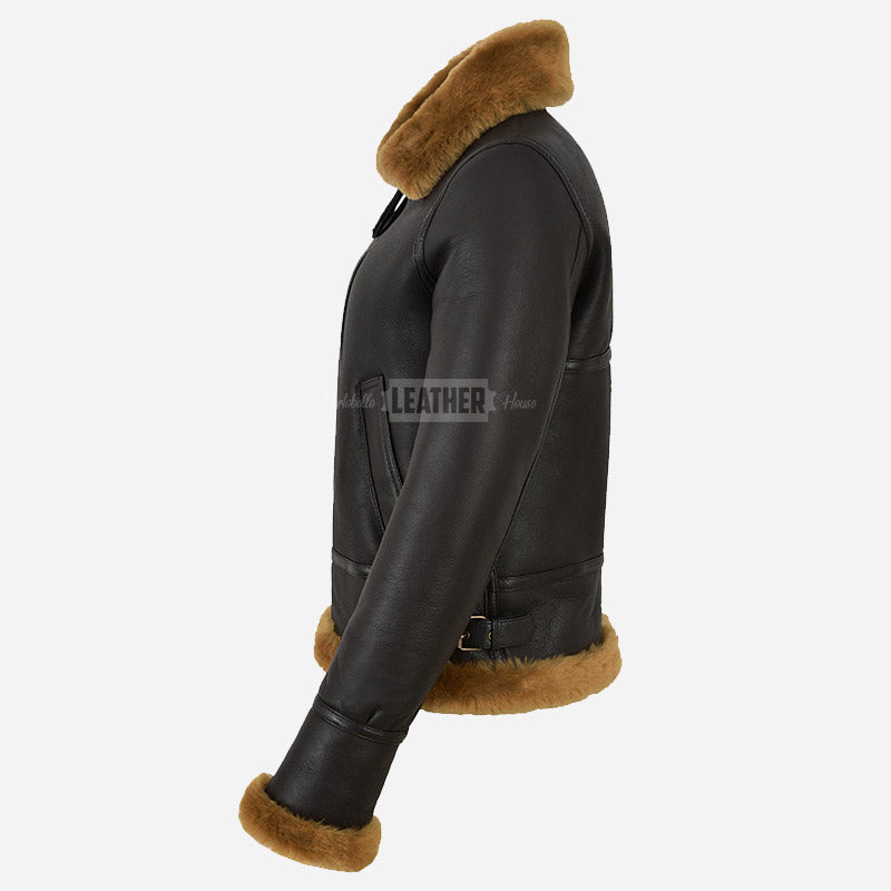 DALTIS Women's Sheepskin Bomber Jacket Brown