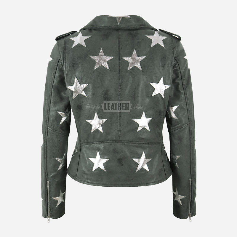 STELVIA Star Appliqué Leather Jacket Grey