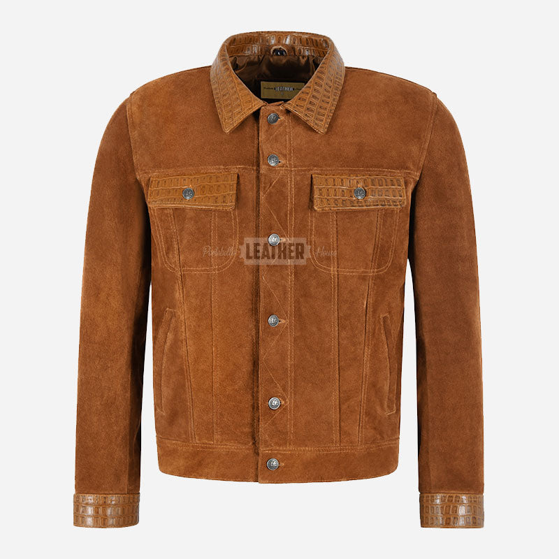 JAXLEY Suede Jacket with Croc Print Leather Collar