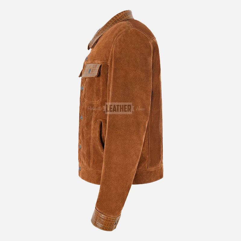 JAXLEY Suede Jacket with Croc Print Leather Collar