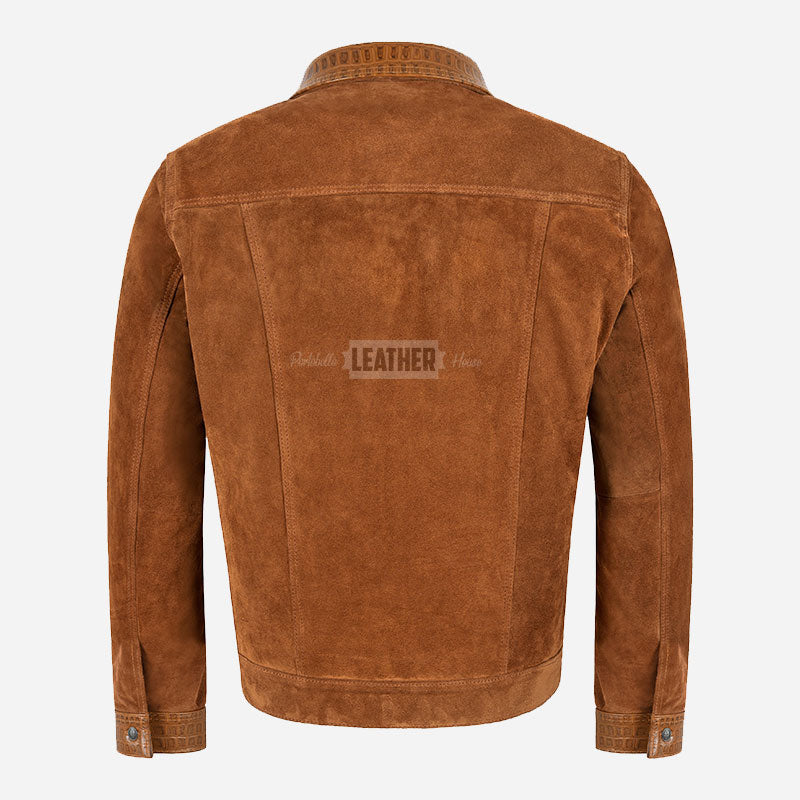 JAXLEY Suede Jacket with Croc Print Leather Collar