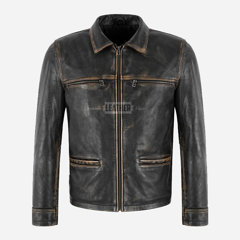 RAVIX Collared Vintage Leather Jacket