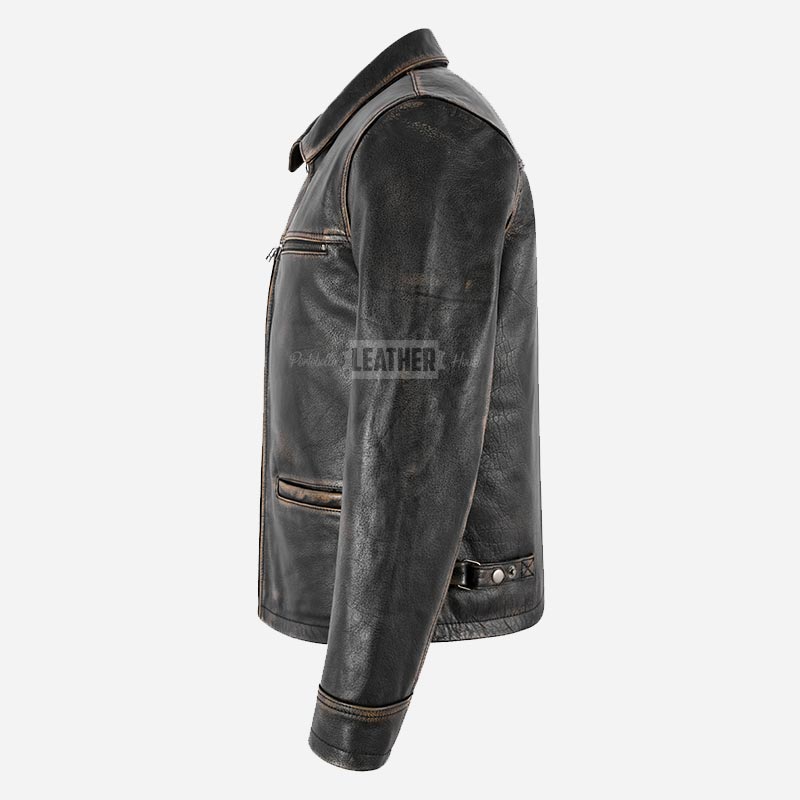 RAVIX Collared Vintage Leather Jacket