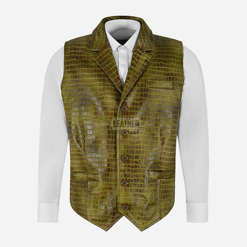 VÉRNO Men's Croc Print Leather Waistcoat