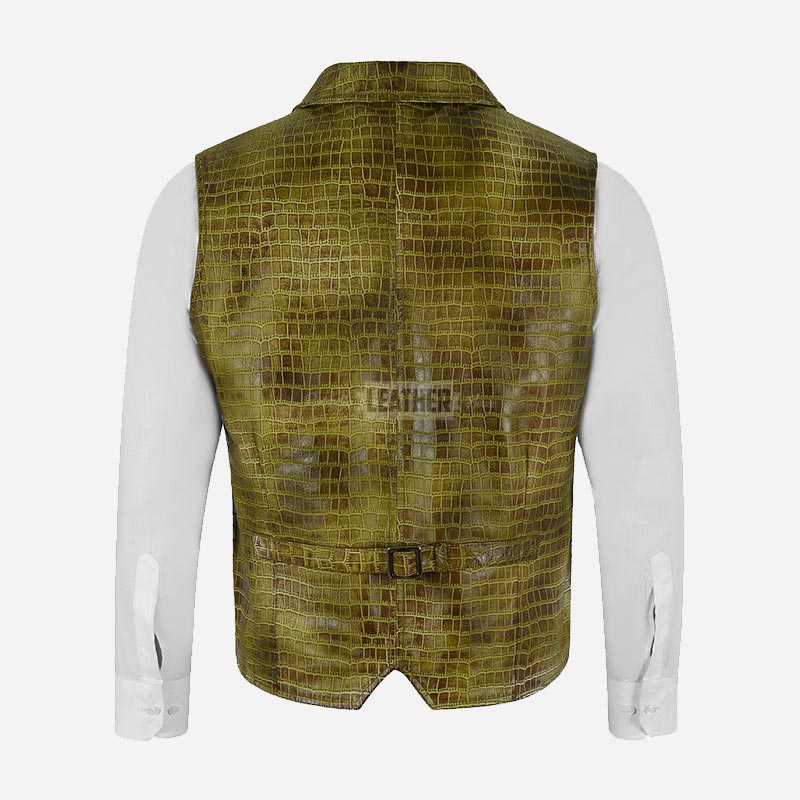 VÉRNO Men's Croc Print Leather Waistcoat
